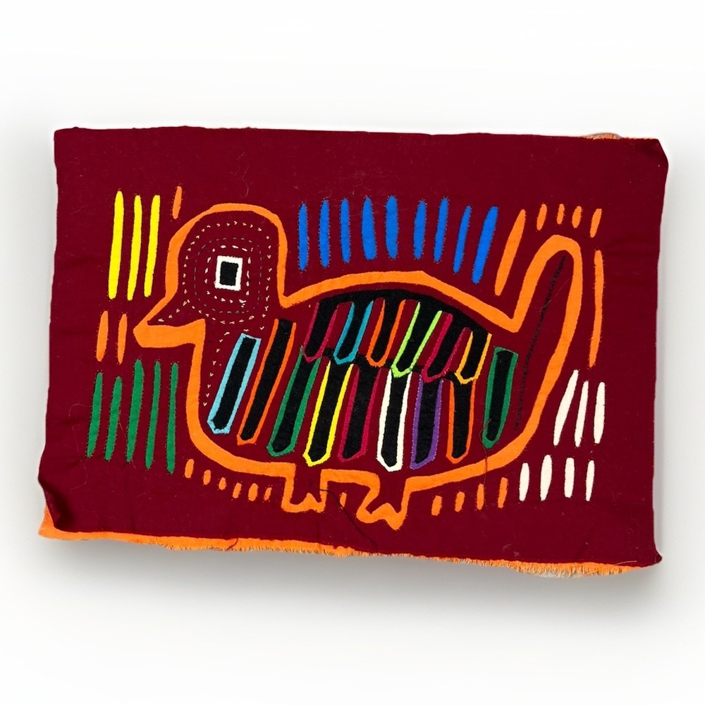 VTG Kuna Mola Hand Sewn Art Textile Fabric Folk Fabric Duck Bird Quilt Block